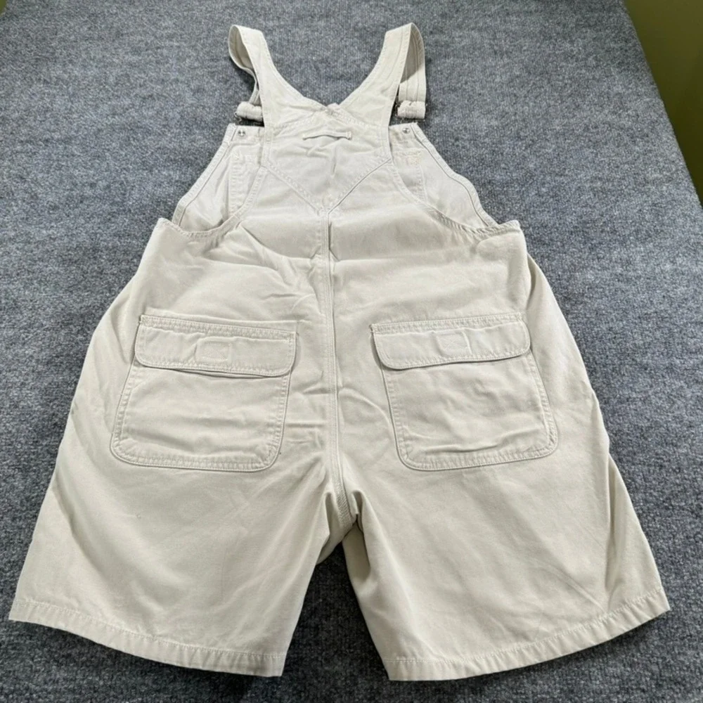VTG Old Navy Shortalls Women L Vintage Bib Overalls Cotton Relaxed Khaki Tan